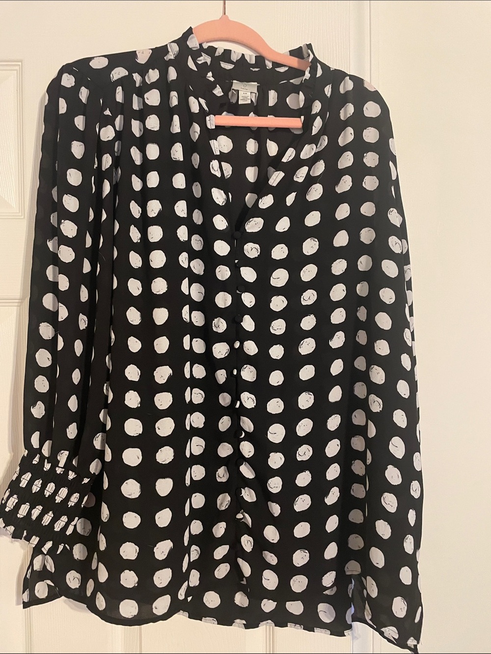 Joie Black and White Polka Dot Button-Down Blouse